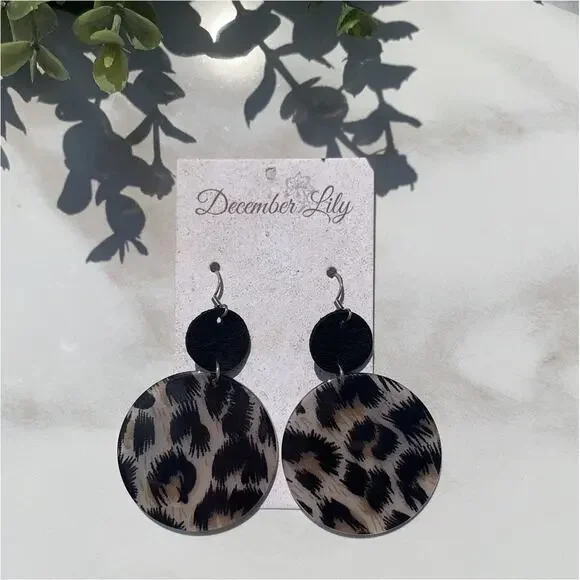 Leopard Double Drop Acrylic/ Leather Earrings - Picture 2 of 2